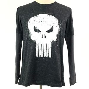 Marvel The Punisher Big Skull Logo Black Gray Tee